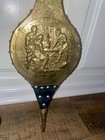Antique French Repousse Brass Wood   Leather Fireplace Bellows Steampunk