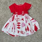 Vintage Kate Greenaway Toddler Fish Print Dress Red White Pink Nautical 18m