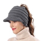 Women s Beanietail Warm Knit Hat Messy High Bun Ponytail Medium  B324-grey 