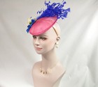 Royal Blue   Feather Flower With Sinamay Fascinator Hat Kentucky Derby Wedding    