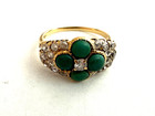 Vintage 18k Yellow Gold Green Cabochons Diamonds Ring Size 6 25