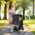 3 Wheels Pet Stroller Foldable Dog Stroller Cart Cat Carrier W cup Holder Black