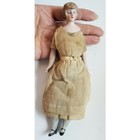 Antique German Bisque Molded Hair Dollhouse Lady Doll In Cream Dress 7 tall