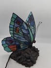 Vintage Stained Glass Butterfly Lamp Tiffany Style Floral Base Light Art Nouveau