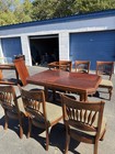 7-piece Wood Dining Table Set W  6 Fabric Upholstered Chairs