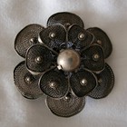 A Vintage Hand Made Silver Filigree Flower Shape Brooch Made In Palestine     m 