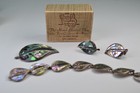 Vintage 19 Olvera St Sterling Silver Abalone Bracelet Narvaez Taxco Pin Earrings