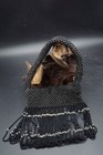 Vtg Art-deco Black Hand Seed Beaded Handbag Button Closure Beautiful Condition