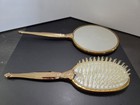 Vintage Hand Mirror And Hair Brush Vanity Set Gold Tone Floral
