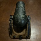 Vintage Wood cast Iron Display  miniature  Cannon Martero Plaza Siglo Xvi
