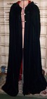 Vintage 70s Black Velvet Hooded Evening Opera Cape Cloak Red Satin Lining