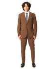 Slim Fit 2 Button Mens Rust Brown Suit Peak Lapel  Semi Stretch 9936 By Azar Man