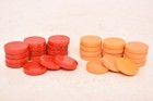 Vtg 1 25  Lg Red   Butterscotch Bakelite Marbled Backgammon Game Checkers Pieces