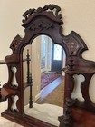 Antique Renaissance Revival Carved Walnut Figural Marble Top Hall Tree C1880