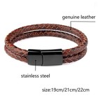 Genuine Leather Double Rope Braid Bracelet With Stainless Steel Magnetic Clasp