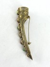 Antique Chinese Silver Filigree Jade And Gemstone Fingernail Guard Pin