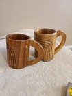 Vintage Pair Of Polynesian Wood Mug Cup Hand Carved Tribal Tiki Head Hawaiian 
