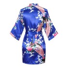 Womens Short Kimono Robes Bride And Bridesmaid Satin Floral Bathrobe Peacock    