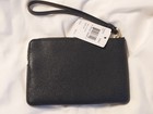 Coach Corner Zip Pebbled Leather Black Nwt Wristlet