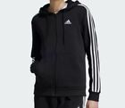 Adidas Women   s Essentials 3-stripes Zip Fleece Hoodie Black Medium New Nwt