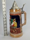 Vintage 8 5  German Beer Stein - Handgemalt Hand Pewter Lid Germany