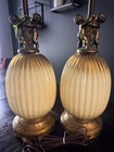 Vintage Cherub Table Lamp  set Of Two   Brass  Ribbed Hollywood Regency Gold