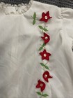Vintage Toddler Girl White Pleated Dress Lace Red Flowers Embroidered Size 3t