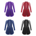 Youth Girls Dancewear Tunic Dress Latin Leotard Rumba Chacha Uniform Glittery