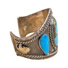 Vintage Old Pawn Navajo Heavy Gauge Sterling Silver   Turquoise Cuff Bracelet