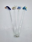 Glass Swizzle Sticks Animals Hand Blown Drink Stirrers Lot Of 4  bird Fish 