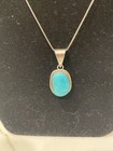 Vintage Navajo Sterling Silver Natural Blue Turquoise Oval Pendant Necklace 18   