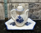 Vintage Porcelain Delft Miniature Tea Set Windmill 14 Pieces Blue   White