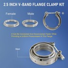 2 5  Inch V-band Flange clamp Kit Male female With Ridge Exhaust Stainless 4 Pcs