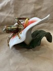 Vintage Frog On Anthurium Flower Porcelain Figurine Statue Mint Gift Decor Green
