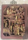 Set Of Antique Chinese Gilt Carved Wood Plaque Panel High Relief Asian Art 