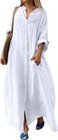 Women Long Sleeve Dress Button Down Shirt Dress Flowy Caftan Swimsuit Beach