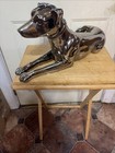 22  Silver Laying Down Greyhound Racing Dog Home Decor Piece Puppy Art Statue