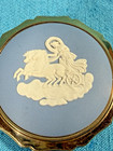 Vintage Stratton Compact Wedgewood Blue Jasper Ware Chariot England Gold Tone