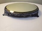 Vintage Antique Round Beveled Vanity Dresser Mirror Metal Scrollwork 11 3 4