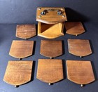 Vintage  Mcm Wood And Cork Coaster Set Of 8 In Wooden Caddy  Box With Handle Mcm
