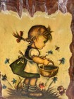 Vintage Lacquered Wood Wall Plaque Girl Wall Hanging Picture Art