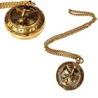 Shiny Brass Sundial Compass With Chain Pocket Compass For Lovers Unisex 