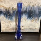 Vintage Cobalt Blue Glass Tall Vase 13 5       