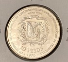 1975 Dominican Republic 10 Pesos Silver Coin 90 
