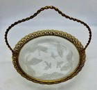 French Art Nouveau Frosted Glass Ormolu Dish With Dragonflies
