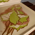 Vintage Square Metal Trays  Cream  Green Leaves  Set Of 4