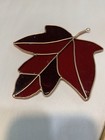 Vintage Handmade Leaded Stained Slag Glass Window Red Maple Leaf 5   