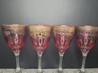 Vintage Cranberry Hand Blown Crystal Cordial Set Platinum Overlay Twisted Stem