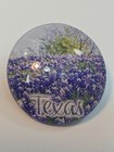Texas Travel Souvenir Fridge Magnet Round Domed Acrylic Bluebonnets
