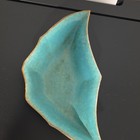 Vintage Chinese Leaf-shaped Porcelain Bowl  Turquoise Interior  Floral Bird